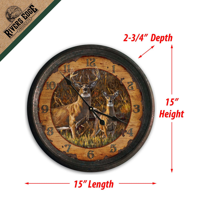 Clock 15-inch - Buck and Doe (Rusted)