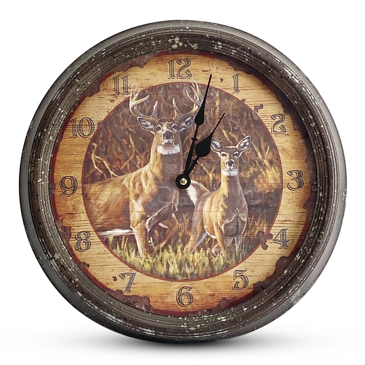 Clock 15-inch - Buck and Doe (Rusted)