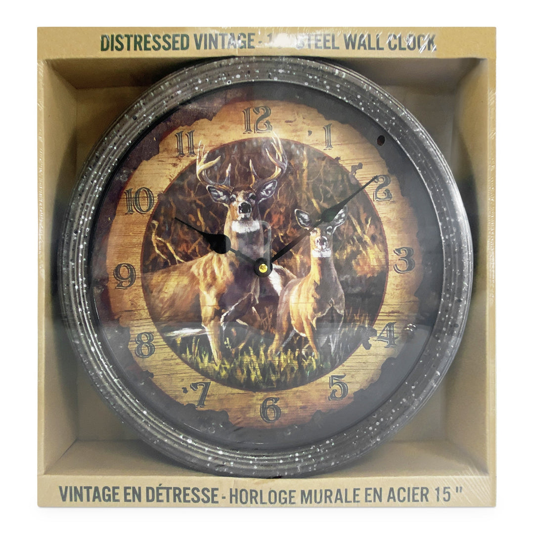 Clock 15-inch - Buck and Doe (Rusted)