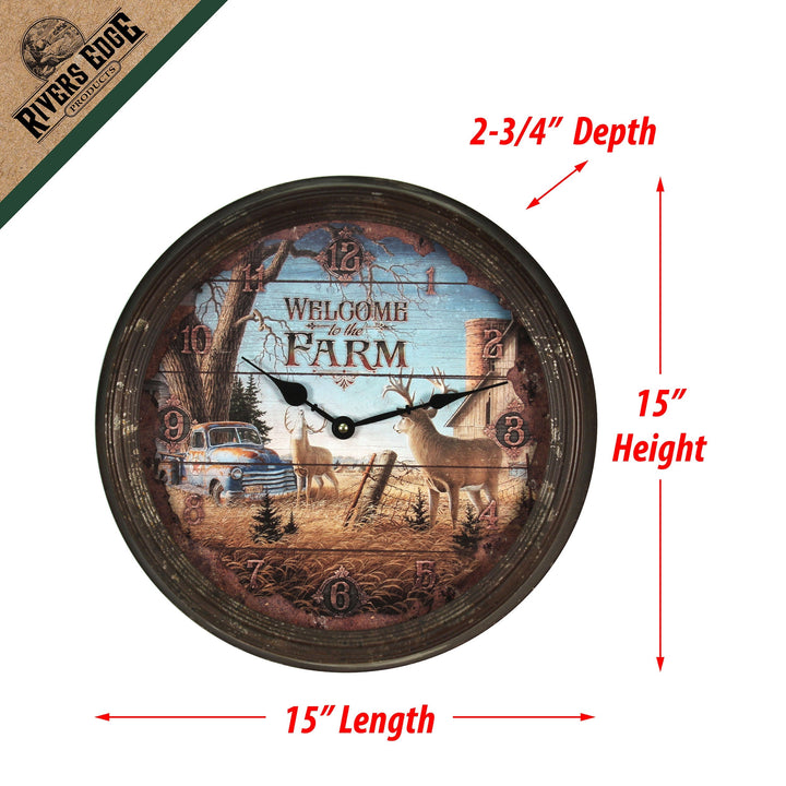 Clock 15-inch - Deer Scene (Rusted)