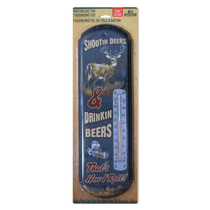 Tin Thermometer - Shootin Deers