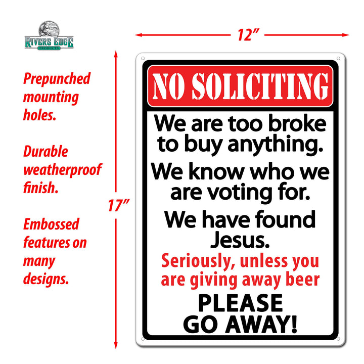 Metal Tin Signs, Funny, Vintage, Personalized 12-Inch x 17-Inch - No Soliciting