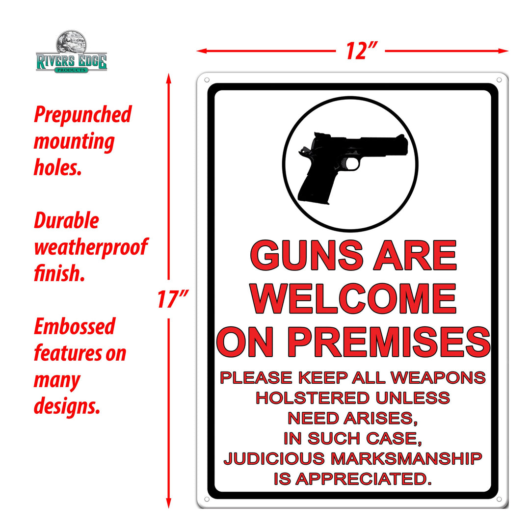 Metal Tin Signs, Funny, Vintage, Personalized 12-Inch x 17-Inch - Guns Are Welcome