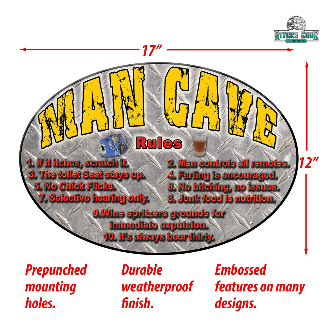 Metal Tin Signs, Funny, Vintage, Personalized 12-Inch x 17-Inch - Man Cave Rules