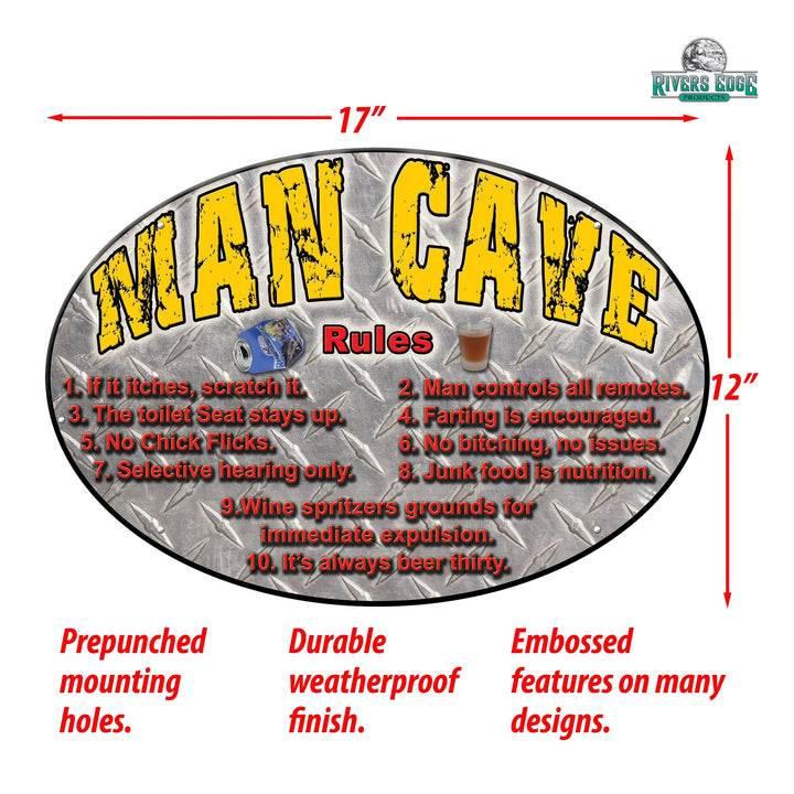 Metal Tin Signs, Funny, Vintage, Personalized 12-Inch x 17-Inch - Man Cave Rules