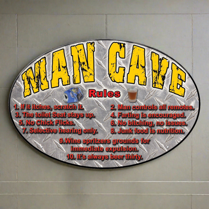 Metal Tin Signs, Funny, Vintage, Personalized 12-Inch x 17-Inch - Man Cave Rules