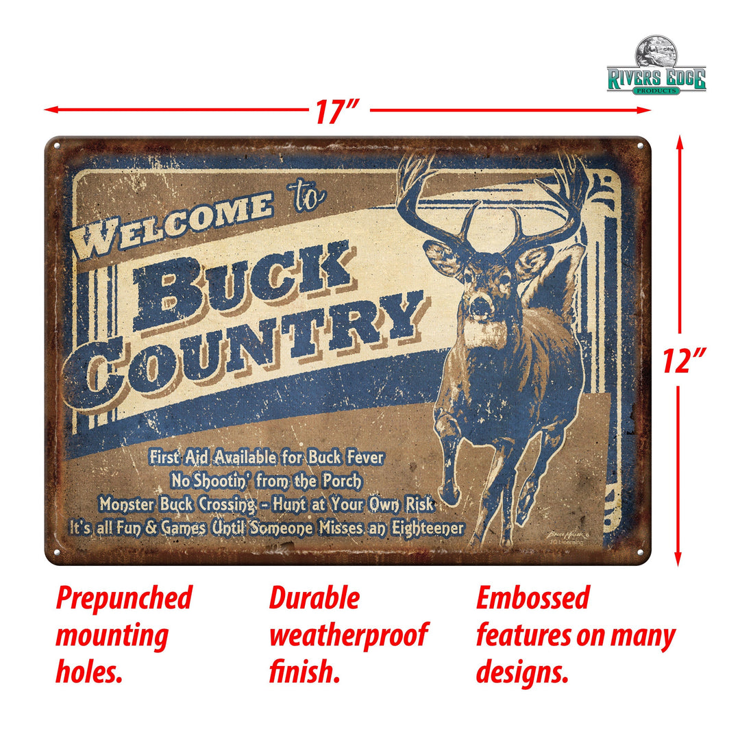 Metal Tin Signs, Funny, Vintage, Personalized 12-Inch x 17-Inch - Buck Country