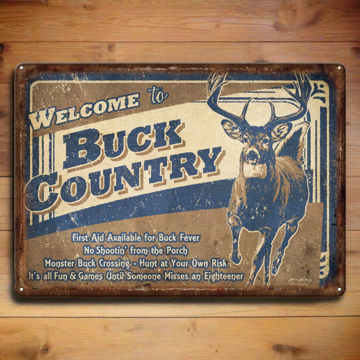 Metal Tin Signs, Funny, Vintage, Personalized 12-Inch x 17-Inch - Buck Country