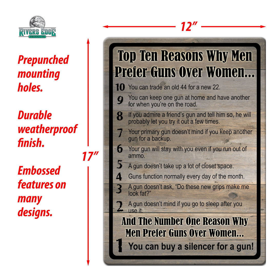 Metal Tin Signs, Funny, Vintage, Personalized 12-Inch x 17-Inch - Gun over Women