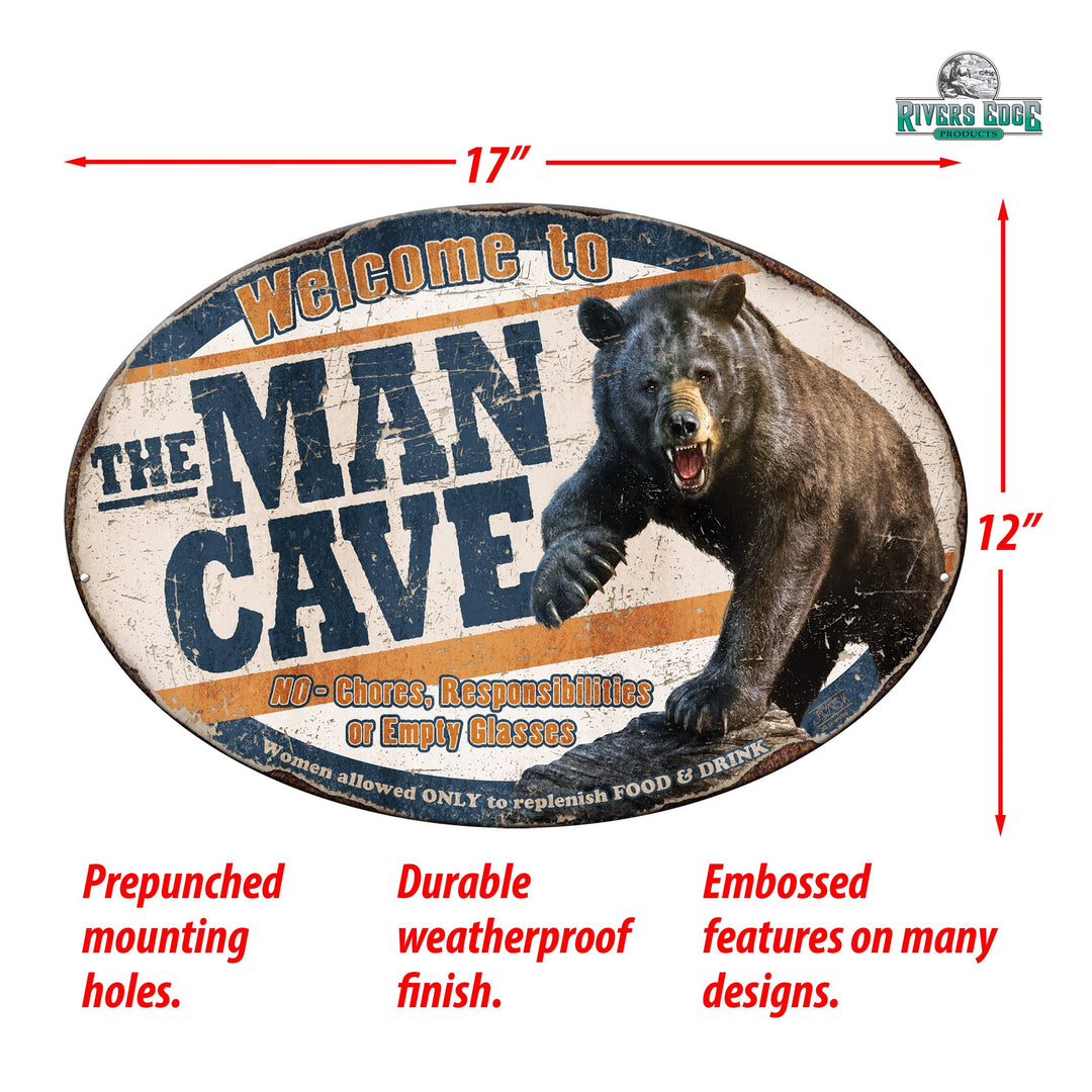 Metal Tin Signs, Funny, Vintage, Personalized 12-Inch x 17-Inch - Bear Man Cave