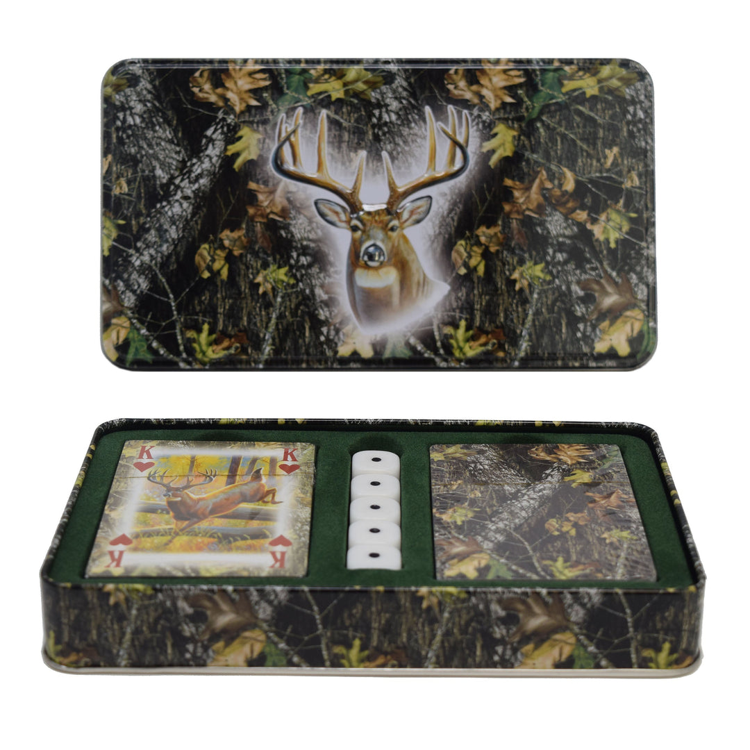 Playing Cards and Dice in Tin - Mossy Oak Deer