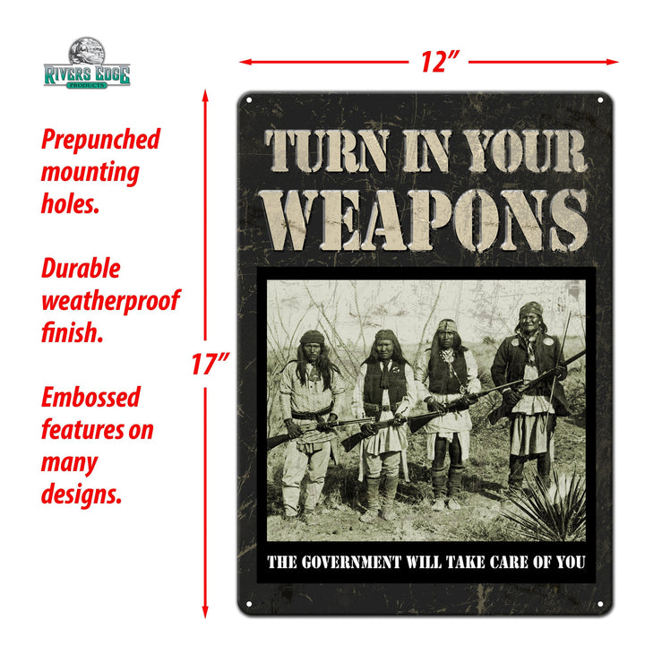 Metal Tin Signs, Funny, Vintage, Personalized 12-Inch x 17-Inch - Turn In Your Weapons