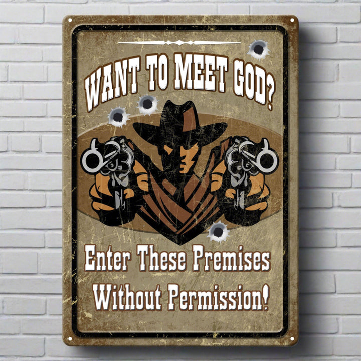 Metal Tin Signs, Funny, Vintage, Personalized 12-Inch x 17-Inch - Meet God