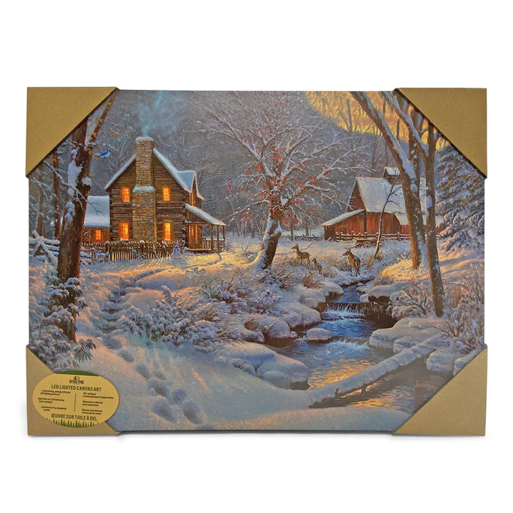 LED Art 16-inches by 12-inches - Cabin/Deer