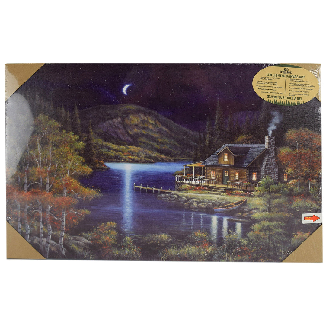 LED Art 24-inches by 16-inches - Moonlit Cabin