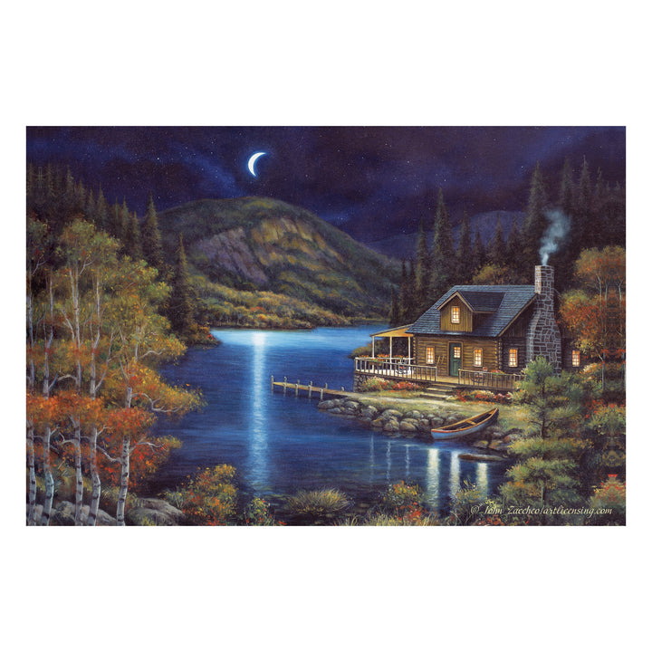 LED Art 24-inches by 16-inches - Moonlit Cabin