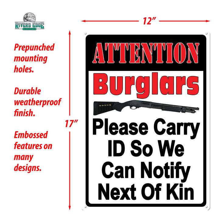 Metal Tin Signs, Funny, Vintage, Personalized 12-Inch x 17-Inch - Attention Burglars