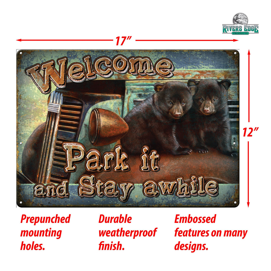 Metal Tin Signs, Funny, Vintage, Personalized 12-Inch x 17-Inch - Park It Bear