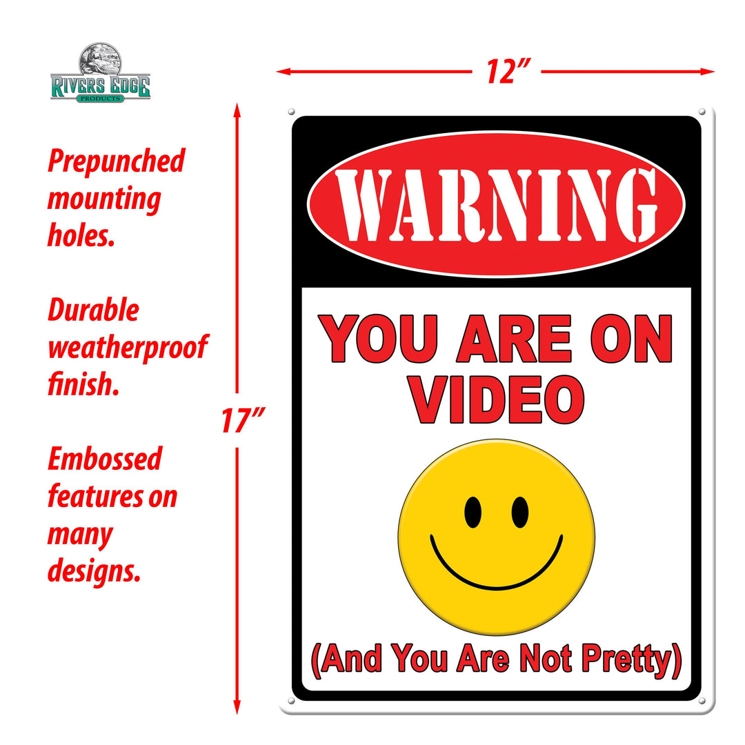 Metal Tin Signs, Funny, Vintage, Personalized 12-Inch x 17-Inch - Warning On Video