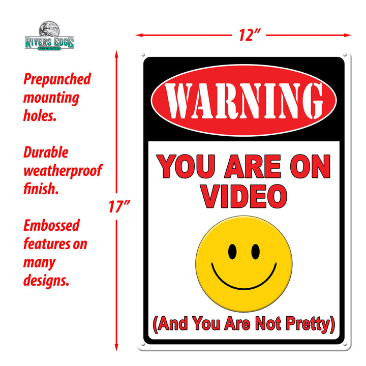 Metal Tin Signs, Funny, Vintage, Personalized 12-Inch x 17-Inch - Warning On Video