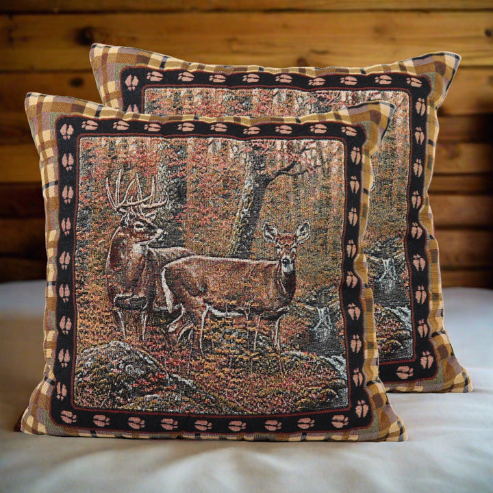 Tapestry Pillow 18in - Deer 2pk