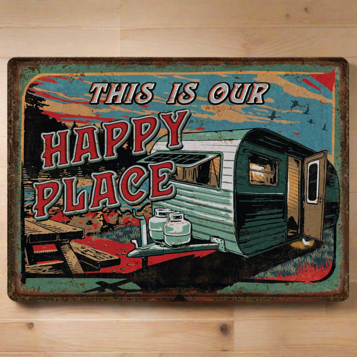 Metal Tin Signs, Funny, Vintage, Personalized 12-Inch x 17-Inch - Happy Place