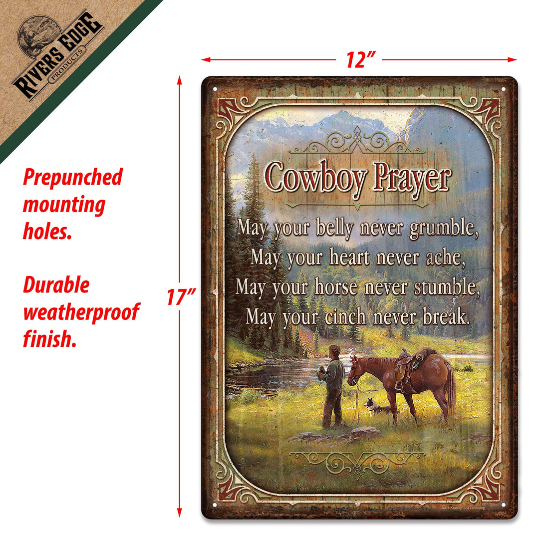 Metal Tin Signs, Funny, Vintage, Personalized 12-Inch x 17-Inch - Cowboy Prayer