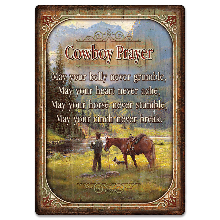 Metal Tin Signs, Funny, Vintage, Personalized 12-Inch x 17-Inch - Cowboy Prayer