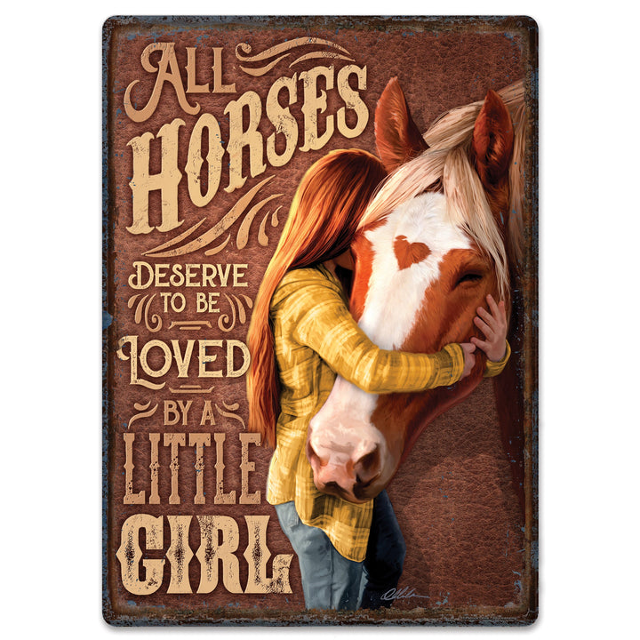 Metal Tin Signs, Funny, Vintage, Personalized 12-Inch x 17-Inch - Horse Little Girl