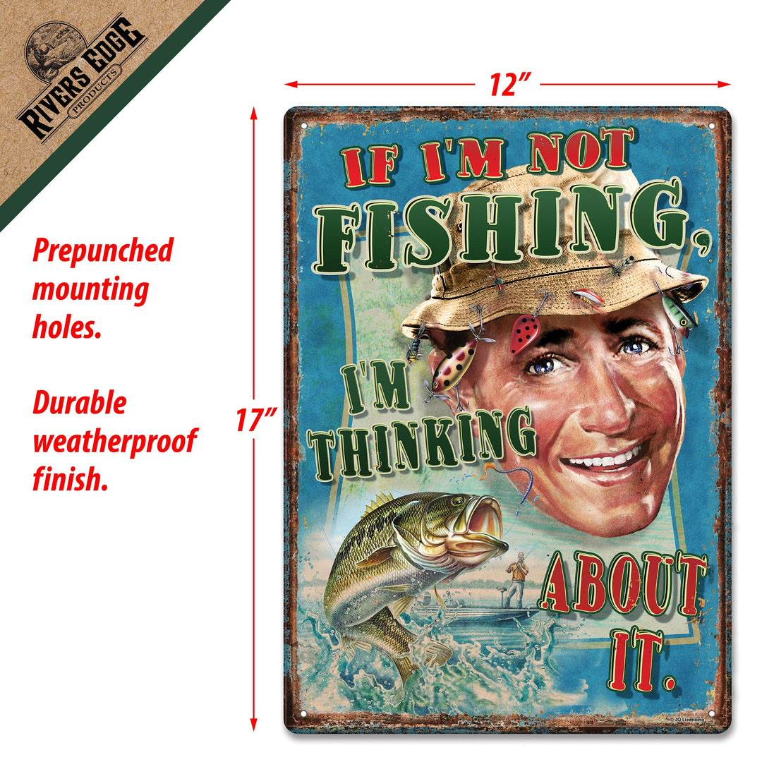 Metal Tin Signs, Funny, Vintage, Personalized 12-Inch x 17-Inch - Think Fishing