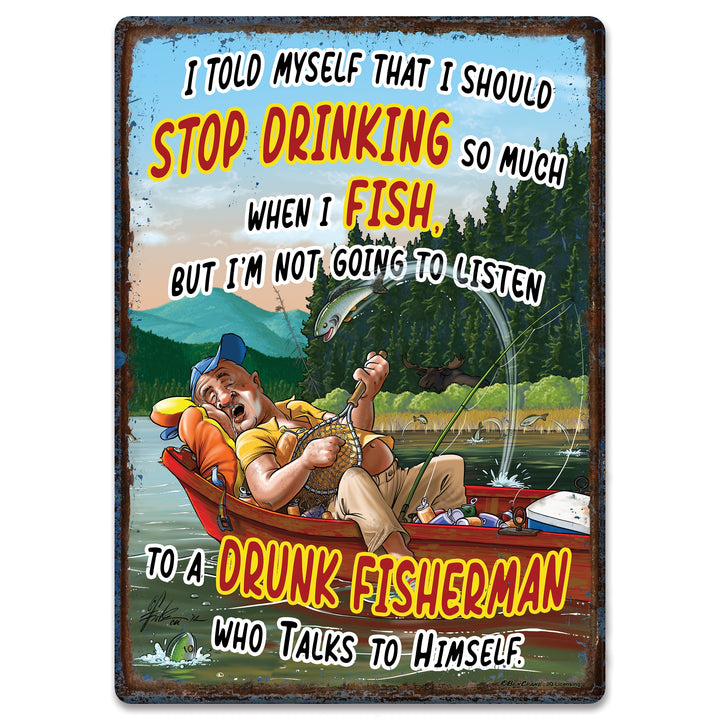 Metal Tin Signs, Funny, Vintage, Personalized 12-Inch x 17-Inch - Fishing Drinking