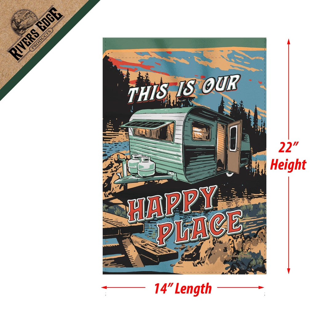 Lawn Yard Decor Double Sided Flag 14-Inch x 22-Inch with Pole - This is Our Happy Place