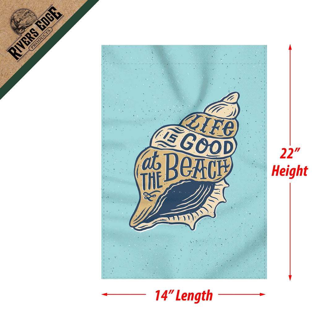 Lawn Yard Decor Double Sided Flag 14-Inch x 22-Inch with Pole - Life is Good at the Beach