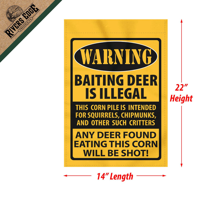 Lawn Yard Decor Double Sided Flag 14-Inch x 22-Inch with Pole - Warning Baiting Deer is Illegal