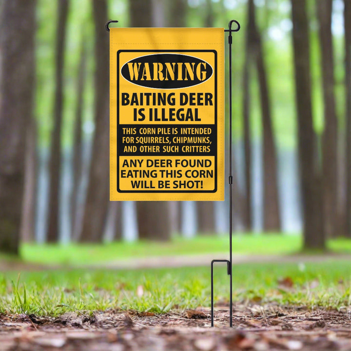 Lawn Yard Decor Double Sided Flag 14-Inch x 22-Inch with Pole - Warning Baiting Deer is Illegal