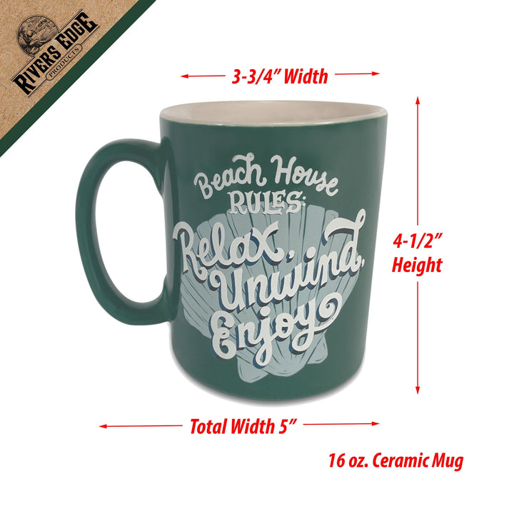 Ceramic Mug 16oz - Beach House Rules