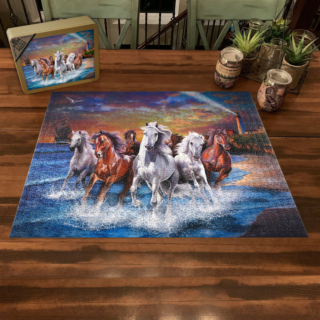 Jigsaw Puzzle in Tin 1000-Piece - Horses on Seashore