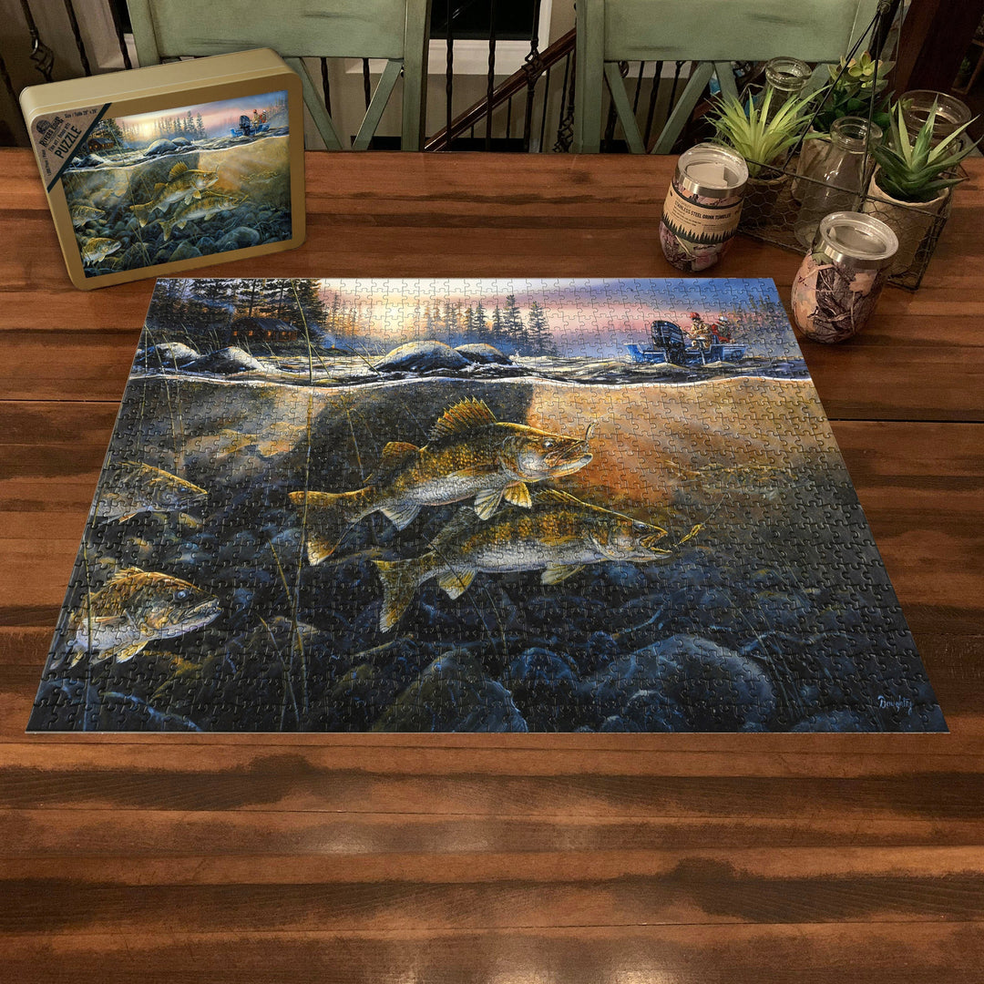 Jigsaw Puzzle in Tin 1000-Piece - Walleye on the Rocks