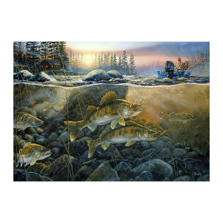 Jigsaw Puzzle in Tin 1000-Piece - Walleye on the Rocks