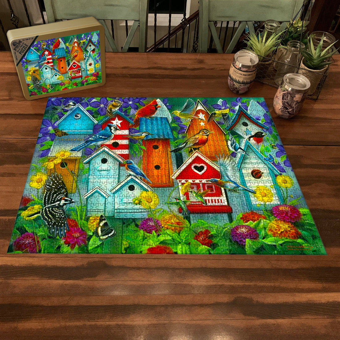 Jigsaw Puzzle in Tin 1000 Piece - Birdhouse Garden