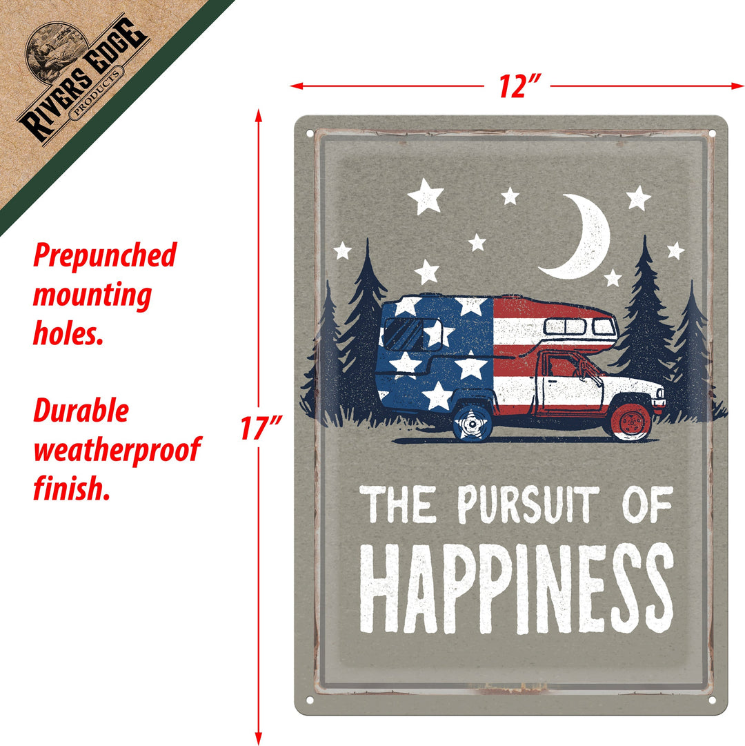 Metal Tin Signs, Funny, Vintage, Personalized 12-Inch x 17-Inch - The Pursuit of Happiness