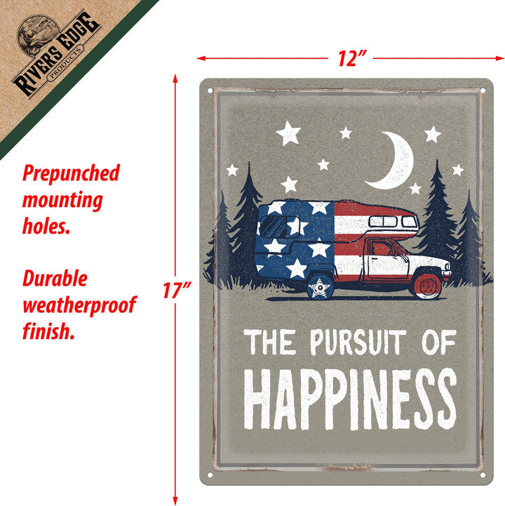 Metal Tin Signs, Funny, Vintage, Personalized 12-Inch x 17-Inch - The Pursuit of Happiness