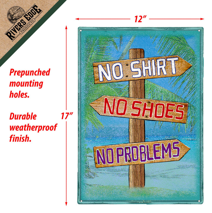 Metal Tin Signs, Funny, Vintage, Personalized 12-Inch x 17-Inch - No Shirt, No Shoes, No Problem