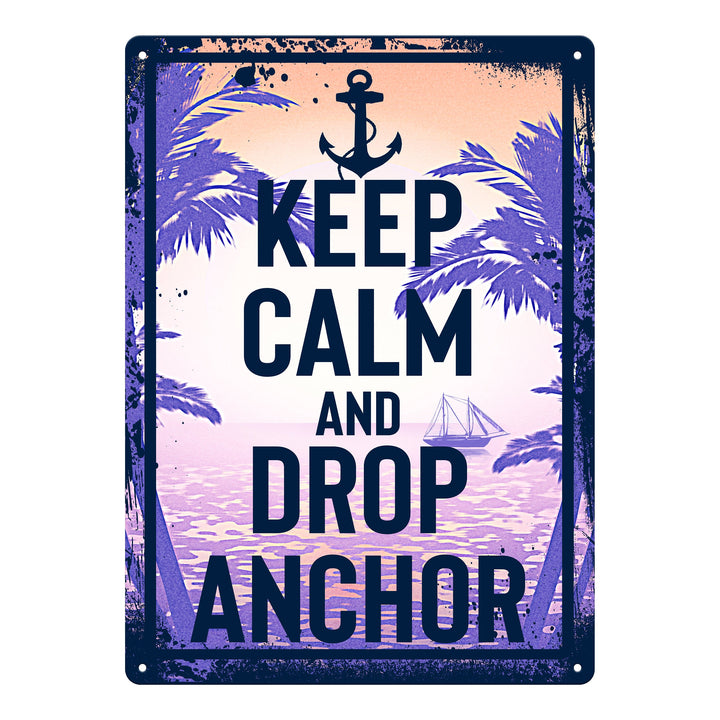 Metal Tin Signs, Funny, Vintage, Personalized 12-Inch x 17-Inch - Keep Calm and Drop Anchor