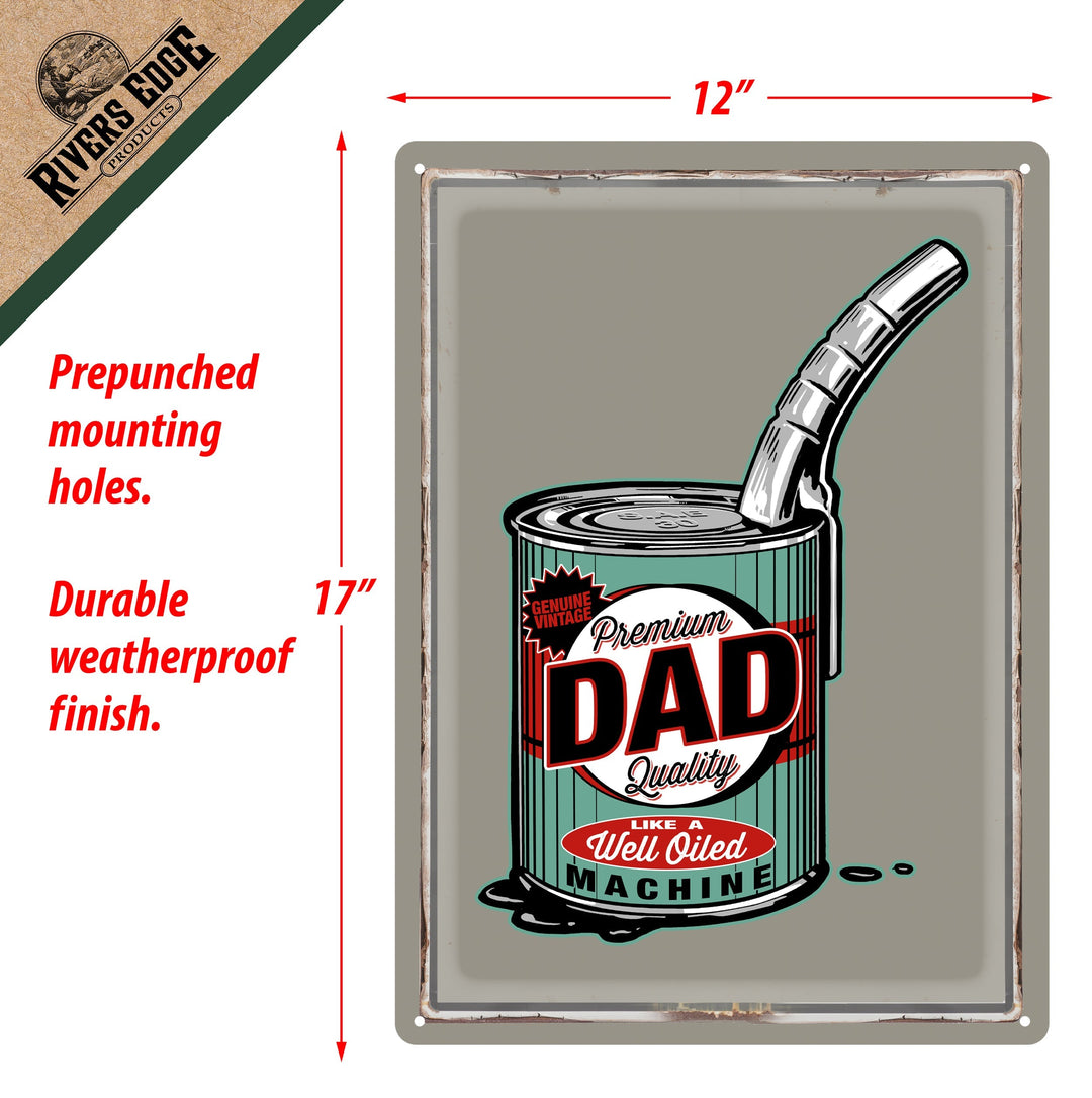 Metal Tin Signs, Funny, Vintage, Personalized 12-Inch x 17-Inch - Dad Well Oiled Machine