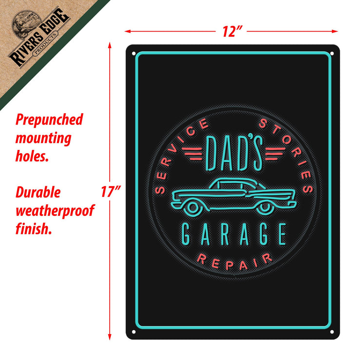 Metal Tin Signs, Funny, Vintage, Personalized 12-Inch x 17-Inch - Dad's Garage