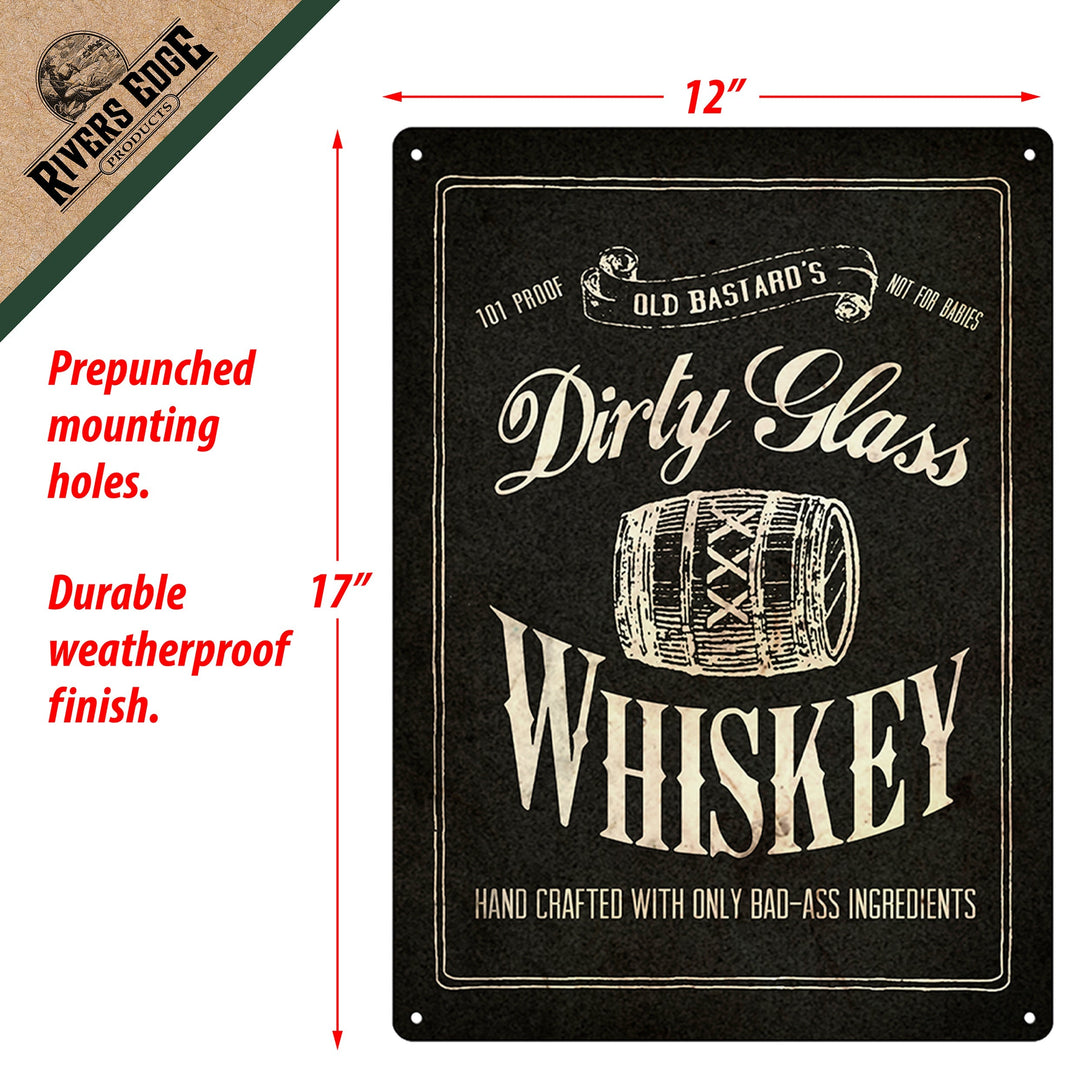 Metal Tin Signs, Funny, Vintage, Personalized 12-Inch x 17-Inch - Dirty Glass Whiskey