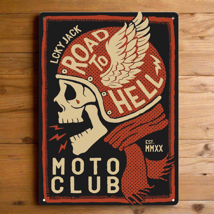 Metal Tin Signs, Funny, Vintage, Personalized 12-Inch x 17-Inch - Skull Moto Club