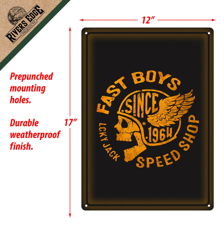 Metal Tin Signs, Funny, Vintage, Personalized 12-Inch x 17-Inch - Fast Boys Speed Shop