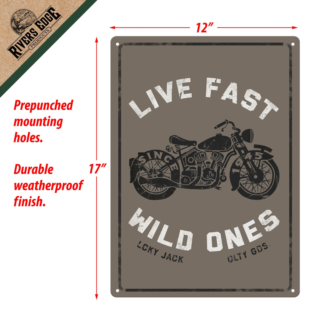 Metal Tin Signs, Funny, Vintage, Personalized 12-Inch x 17-Inch - Live Fast Wild Ones